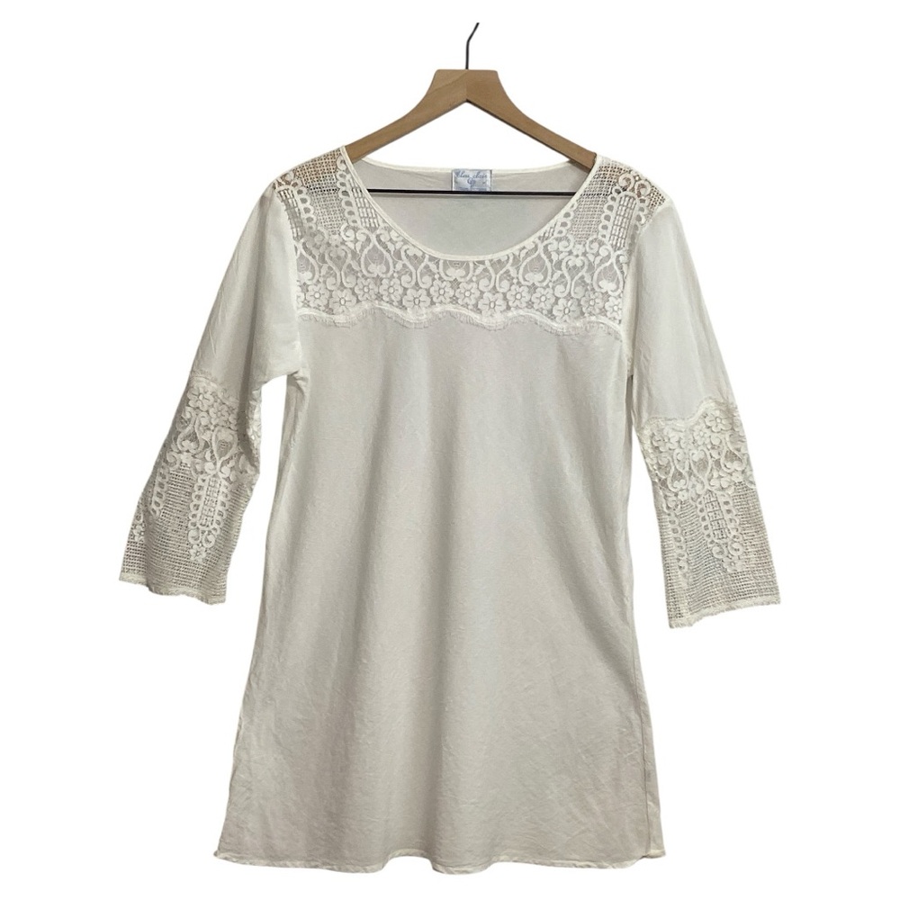 Bleu Clair By Claire‎ Pettibone White Lace Tunic Size M Romantic Cottage Cotton
